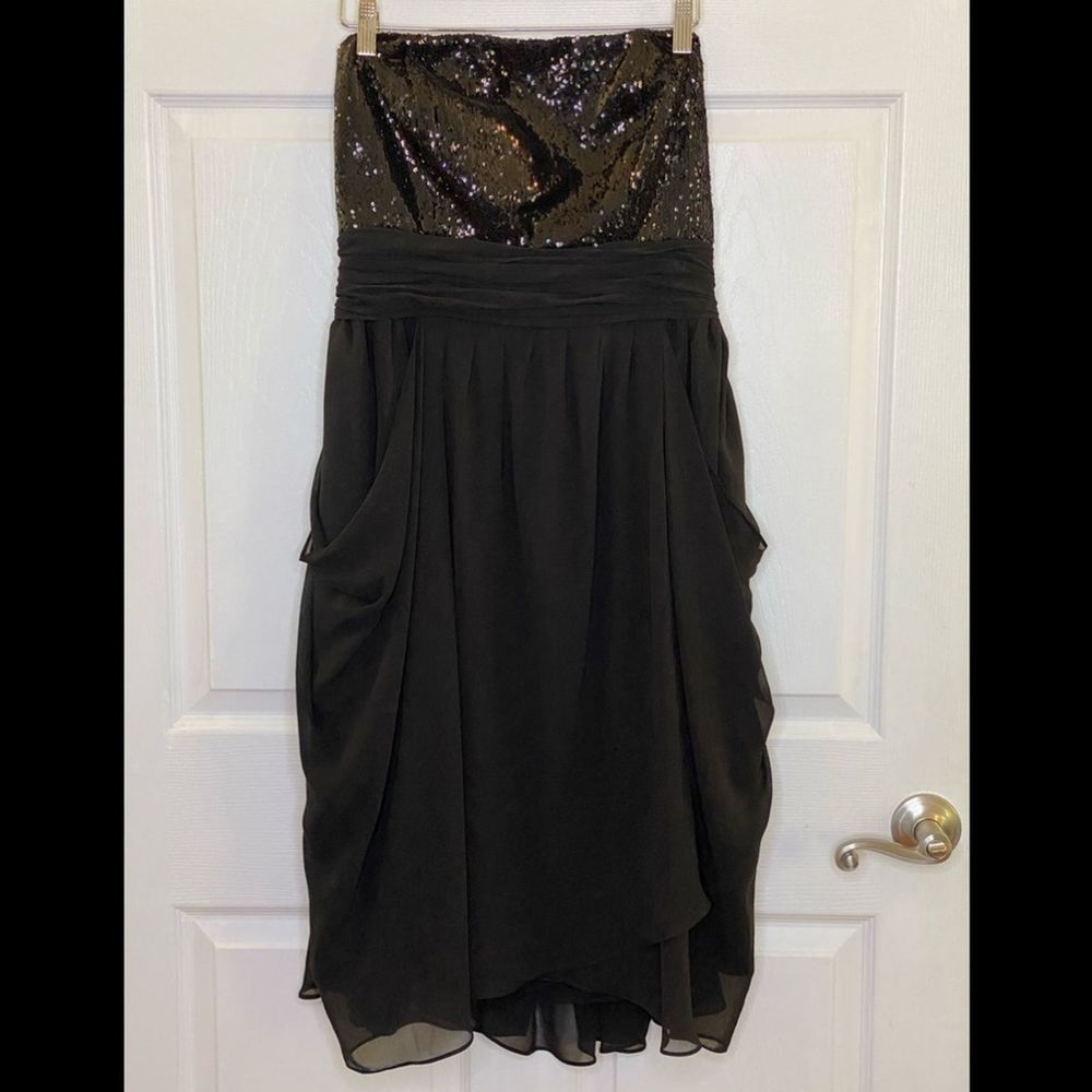 BILL LEVKOFF Dress Black Sequin Strapless Size 14